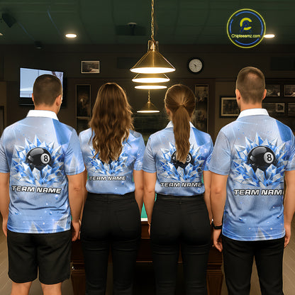 Mens Blue Diamond Crystal 8 Ball Pool Billiard Shirt Custom Name Billiard League Shirt For Team NYN4228