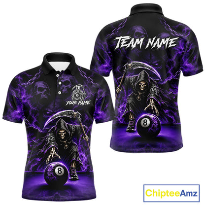 Grim Reaper Billiard Shirt For Men Purple Smoke 8 Ball Pool Jersey Custom Name Skull Billiard Shirt NYN4234