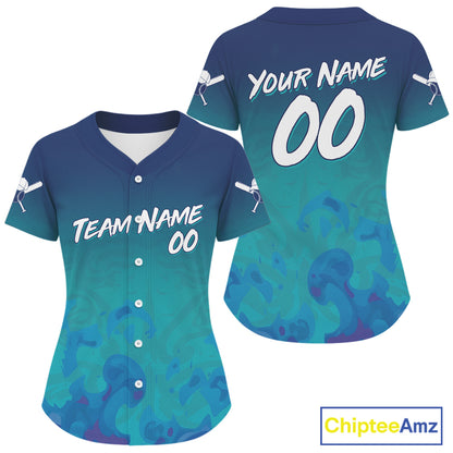 Custom Blue And White Baseball Shirt For Women Outfits Grunge Ocean Baseball Jerseys NYN1518