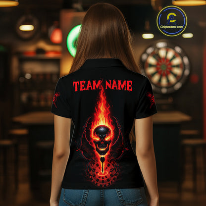 Skeleton Fire Flame Dartboard Custom Women Polo Dart Shirt Red Skull Dart Jerseys NYN1769