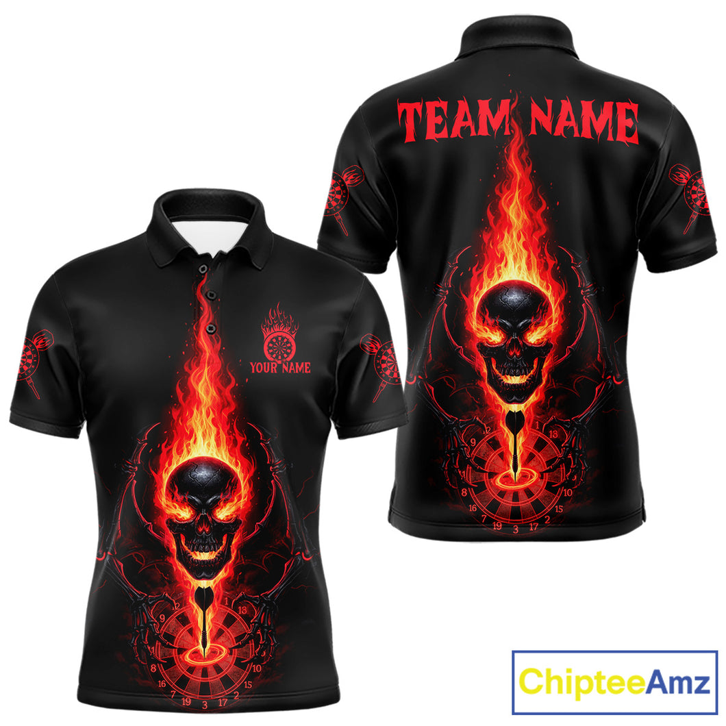 Skeleton Fire Flame Dartboard Custom Mens Polo Dart Shirt Red Skull Dart Jerseys NYN1769