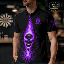 Load image into Gallery viewer, Skeleton Fire Flame Dartboard Custom Mens Polo Dart Shirt Purple Skull Dart Jerseys NYN1770