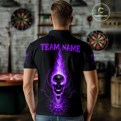 Skeleton Fire Flame Dartboard Custom Mens Polo Dart Shirt Purple Skull Dart Jerseys NYN1770