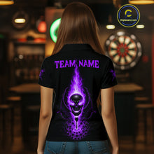 Load image into Gallery viewer, Skeleton Fire Flame Dartboard Custom Women Polo Dart Shirt Purple Skull Dart Jerseys NYN1770