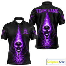 Load image into Gallery viewer, Skeleton Fire Flame Dartboard Custom Mens Polo Dart Shirt Purple Skull Dart Jerseys NYN1770