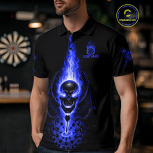 Load image into Gallery viewer, Skeleton Fire Flame Dartboard Custom Mens Polo Dart Shirt Blue Skull Dart Jerseys NYN1771