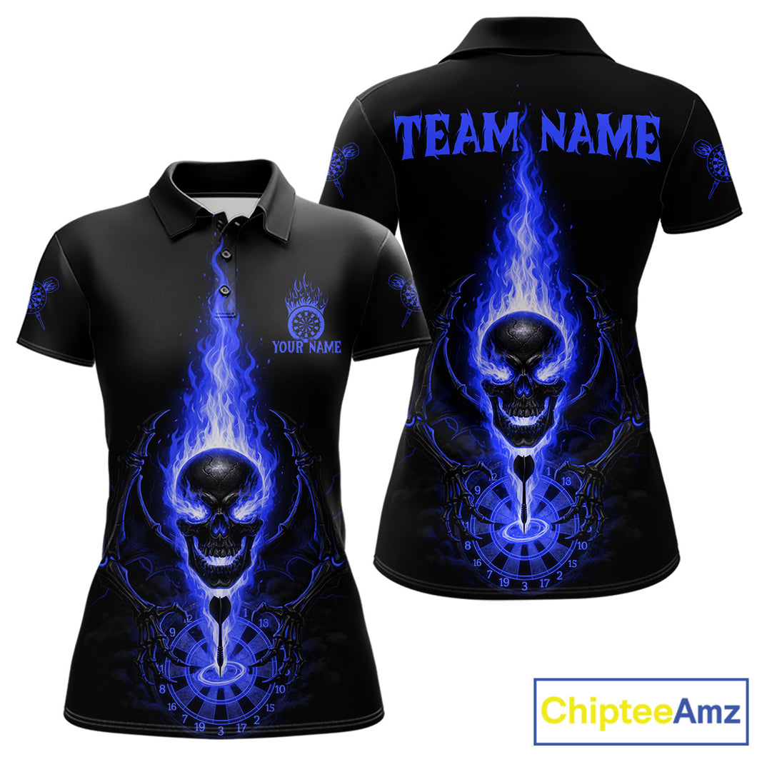 Skeleton Fire Flame Dartboard Custom Women Polo Dart Shirt Blue Skull Dart Jerseys NYN1771