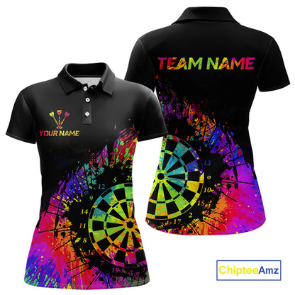 Colorful Splatter Dartboard Grunge Dart Polo Shirts For Women Custom Name For Darters NYN2281