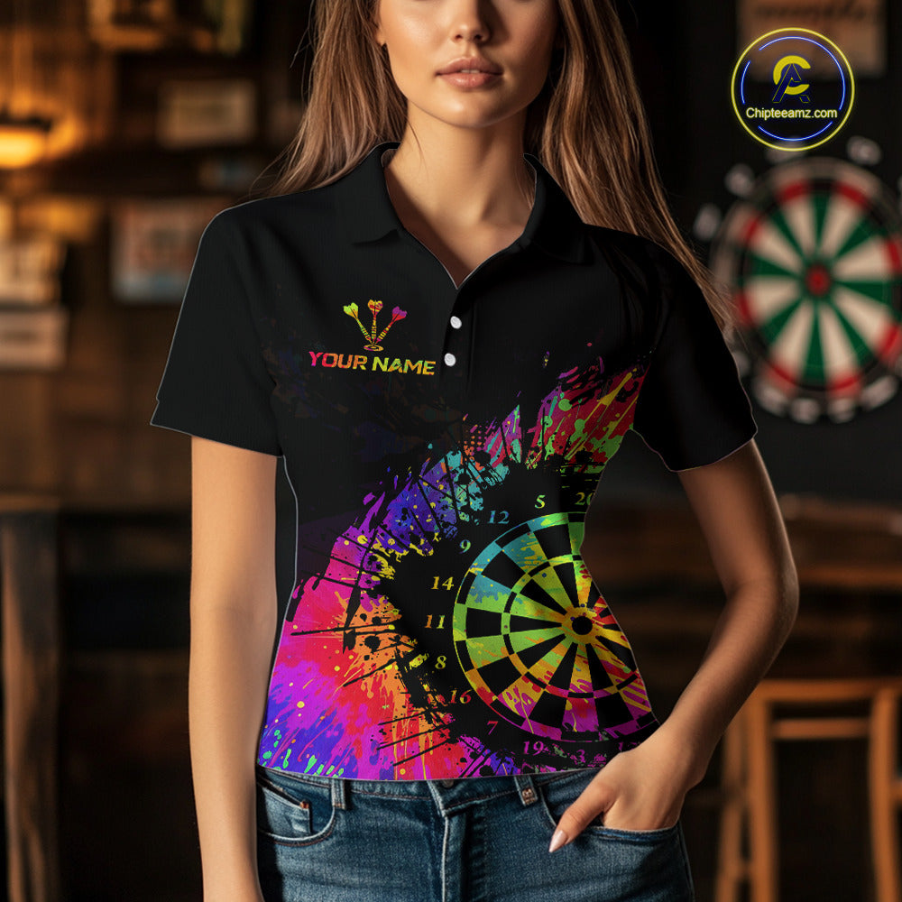 Colorful Splatter Dartboard Grunge Dart Polo Shirts For Women Custom Name For Darters NYN2281