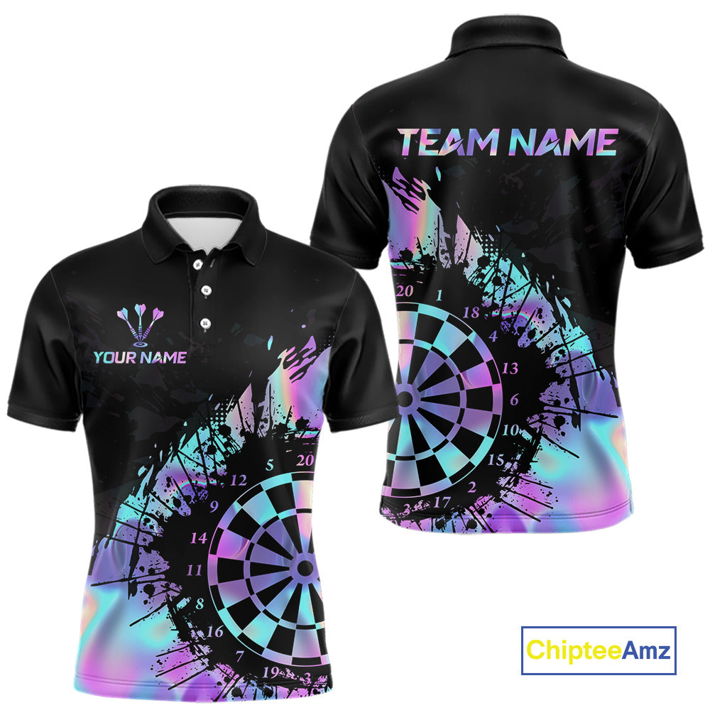 Purple Holographic Dartboard Grunge Dart Polo Shirts For Men Custom Name For Darters NYN2282