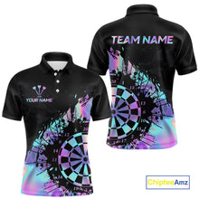 Load image into Gallery viewer, Purple Holographic Dartboard Grunge Dart Polo Shirts For Men Custom Name For Darters NYN2282