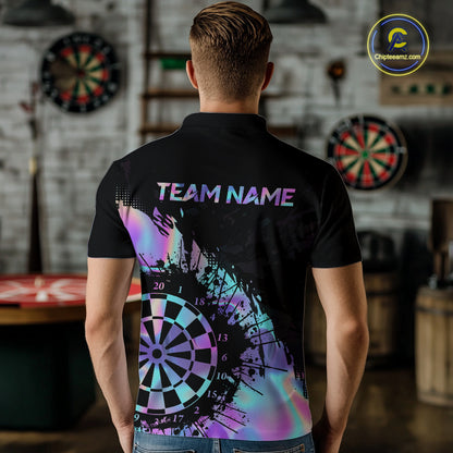 Purple Holographic Dartboard Grunge Dart Polo Shirts For Men Custom Name For Darters NYN2282