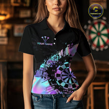 Load image into Gallery viewer, Purple Holographic Dartboard Grunge Dart Polo Shirts For Women Custom Name For Darters NYN2282