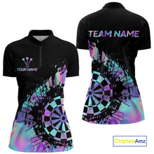 Load image into Gallery viewer, Purple Holographic Dartboard Grunge Dart Quarter-Zip Shirts For Women Custom Name For Darters NYN2282