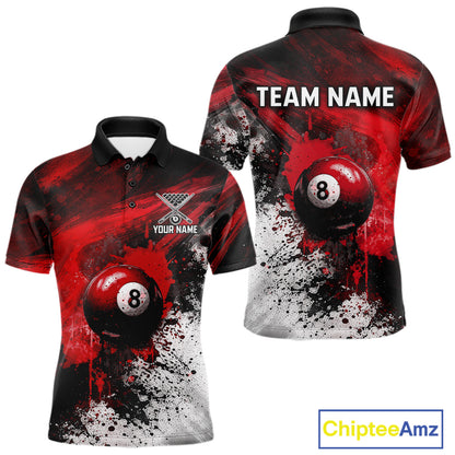 Red Grey Splatter Paint Pool 8 Ball 3D Billiard Shirt For Men Personalized  Billiard Attire Gifts NYN2567