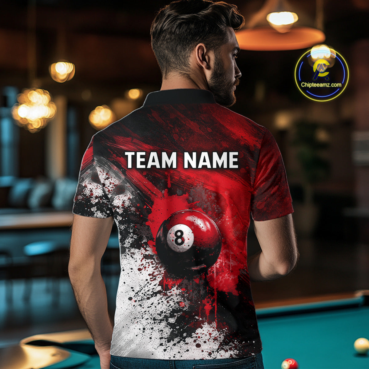 Red Grey Splatter Paint Pool 8 Ball 3D Billiard Shirt For Men Personalized  Billiard Attire Gifts NYN2567