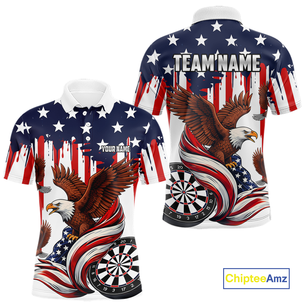 US Flag Eagle 3D Dartboard Men Darts Team Shirt Personalized Patriotic Dart Polo Jerseys NYN2571