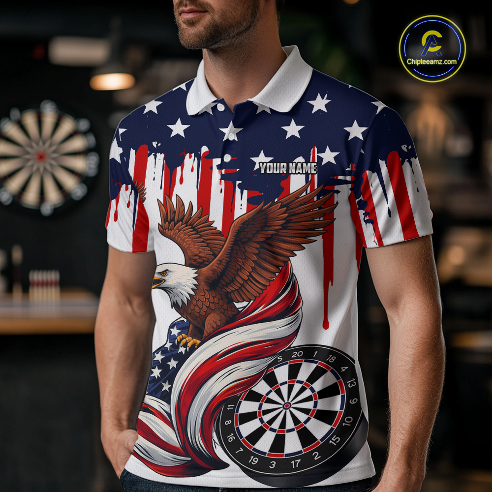 US Flag Eagle 3D Dartboard Men Darts Team Shirt Personalized Patriotic Dart Polo Jerseys NYN2571