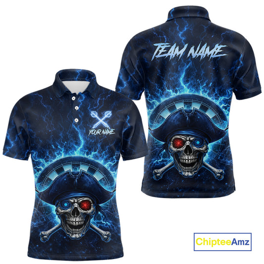Blue Dartboard & Arrow Fire Flame Pirate Dart Polo Shirts For Men Custom Dart Team Jerseys NYN2726