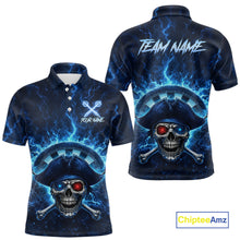 Load image into Gallery viewer, Blue Dartboard &amp; Arrow Fire Flame Pirate Dart Polo Shirts For Men Custom Dart Team Jerseys NYN2726