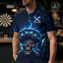 Load image into Gallery viewer, Blue Dartboard &amp; Arrow Fire Flame Pirate Dart Polo Shirts For Men Custom Dart Team Jerseys NYN2726