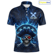 Load image into Gallery viewer, Blue Dartboard &amp; Arrow Fire Flame Pirate Dart Polo Shirts For Men Custom Dart Team Jerseys NYN2726