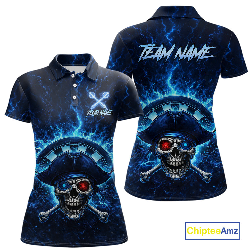 Blue Dartboard & Arrow Fire Flame Pirate Dart Polo Shirts For Women Custom Dart Team Jerseys NYN2726