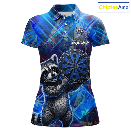 Funny raccoon graffiti dart shirt custom blue dart polo apparel for women