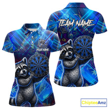 Load image into Gallery viewer, Funny raccoon graffiti dart shirt custom blue dart polo apparel for women