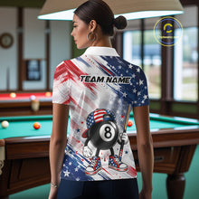 Load image into Gallery viewer, Female billiard player wearing personalized Grunge US Flag Funny 8 Ball pool jersey