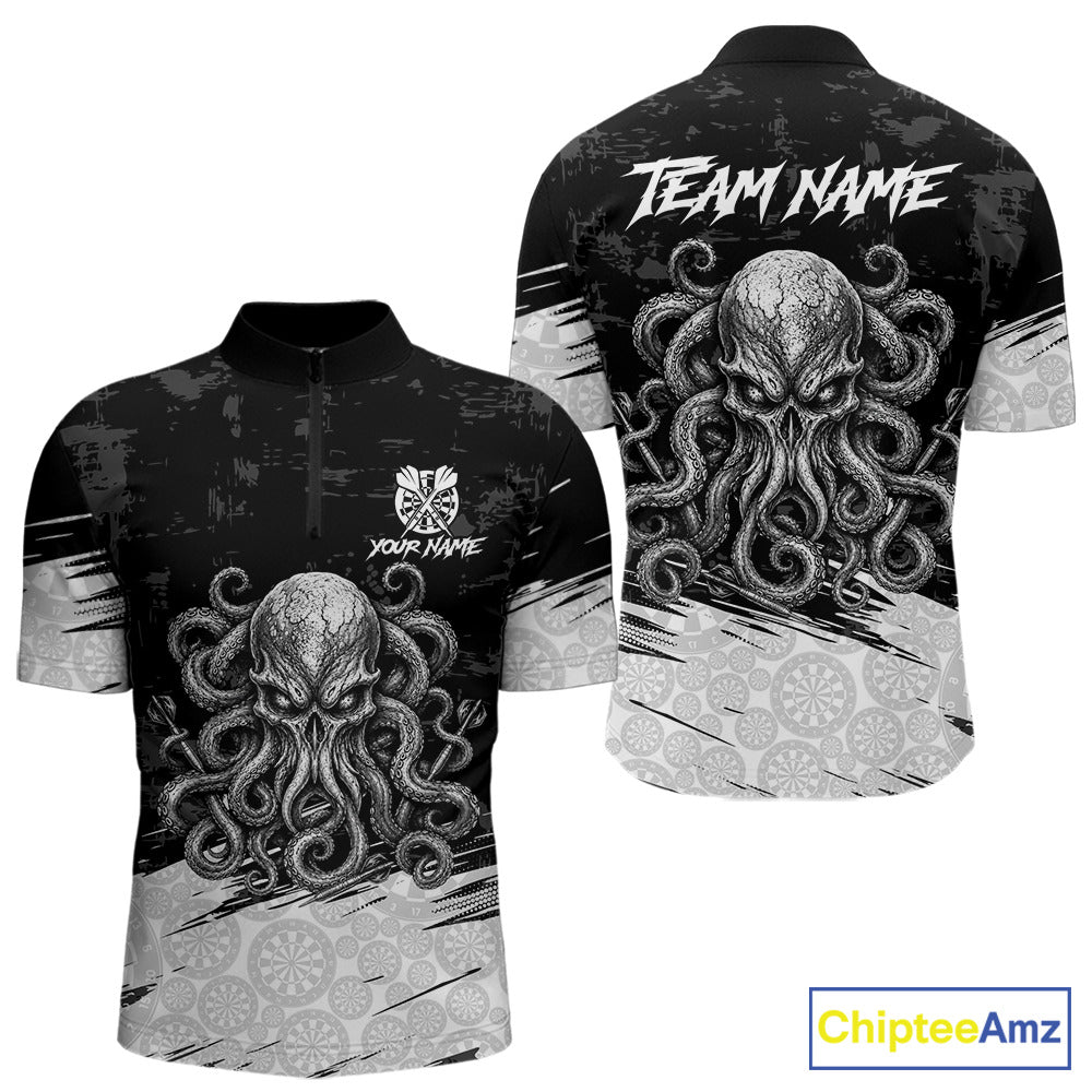 White Black Octopus Men's Quarter-Zip Dart Shirt, Personalized Tournament Team Jersey