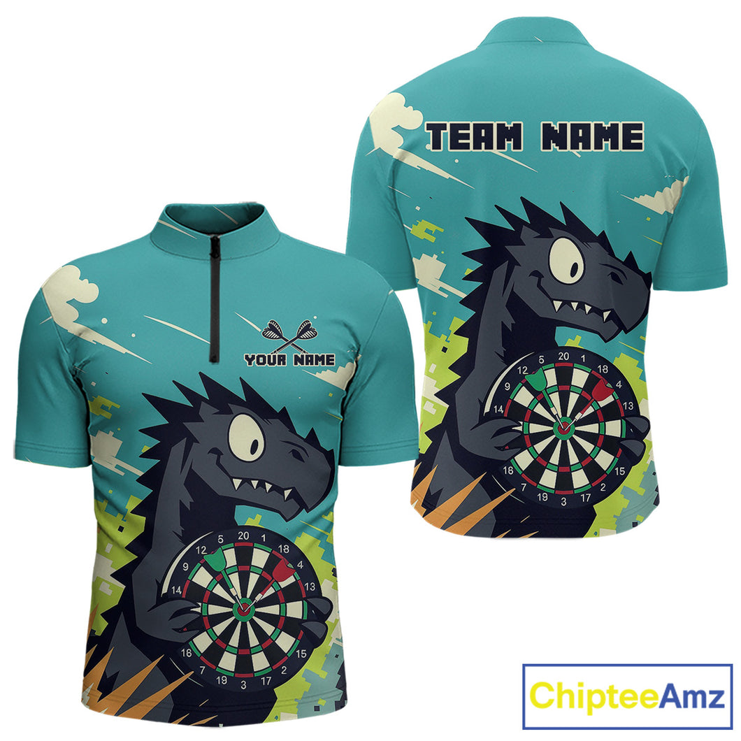 Custom Multicolor Dragon Dartboard Funny Dart 1/4-Zip Shirt For Men Dart Tournament Jerseys NYN1522