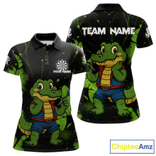 Load image into Gallery viewer, Custom Green Crocodile Funny Dart Polo Shirt For Women Splatter Dart Team Jerseys NYN1527