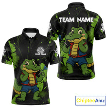 Load image into Gallery viewer, Custom Green Crocodile Funny Dart Polo Shirt For Men Splatter Dart Team Jerseys NYN1527