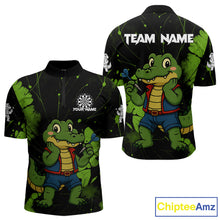 Load image into Gallery viewer, Custom Green Crocodile Funny Dart 1/4-Zip Shirt For Men Splatter Dart Team Jerseys NYN1527