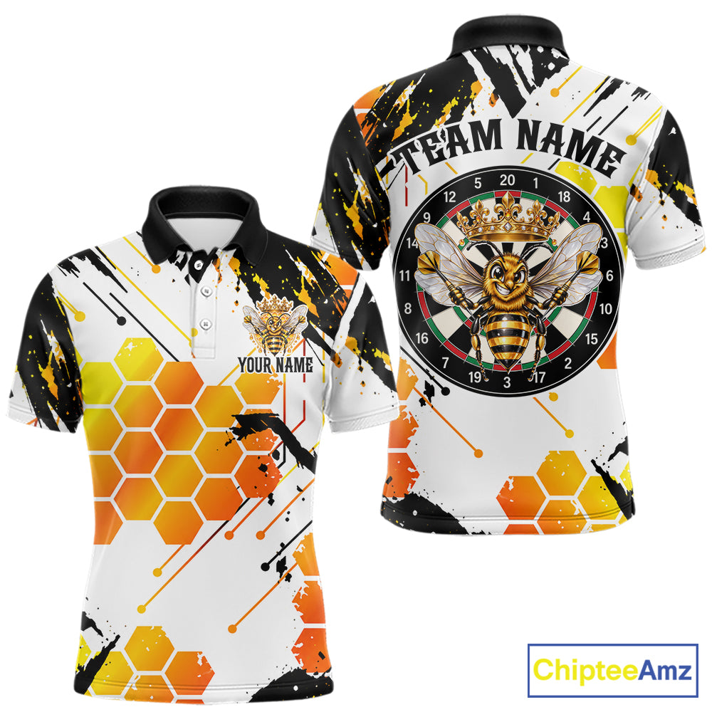 Custom Crown Bee Dartboard Funny Dart Polo 1/4-Zip Shirt For Men Honeycomb Darts Team Tournament NYN4659