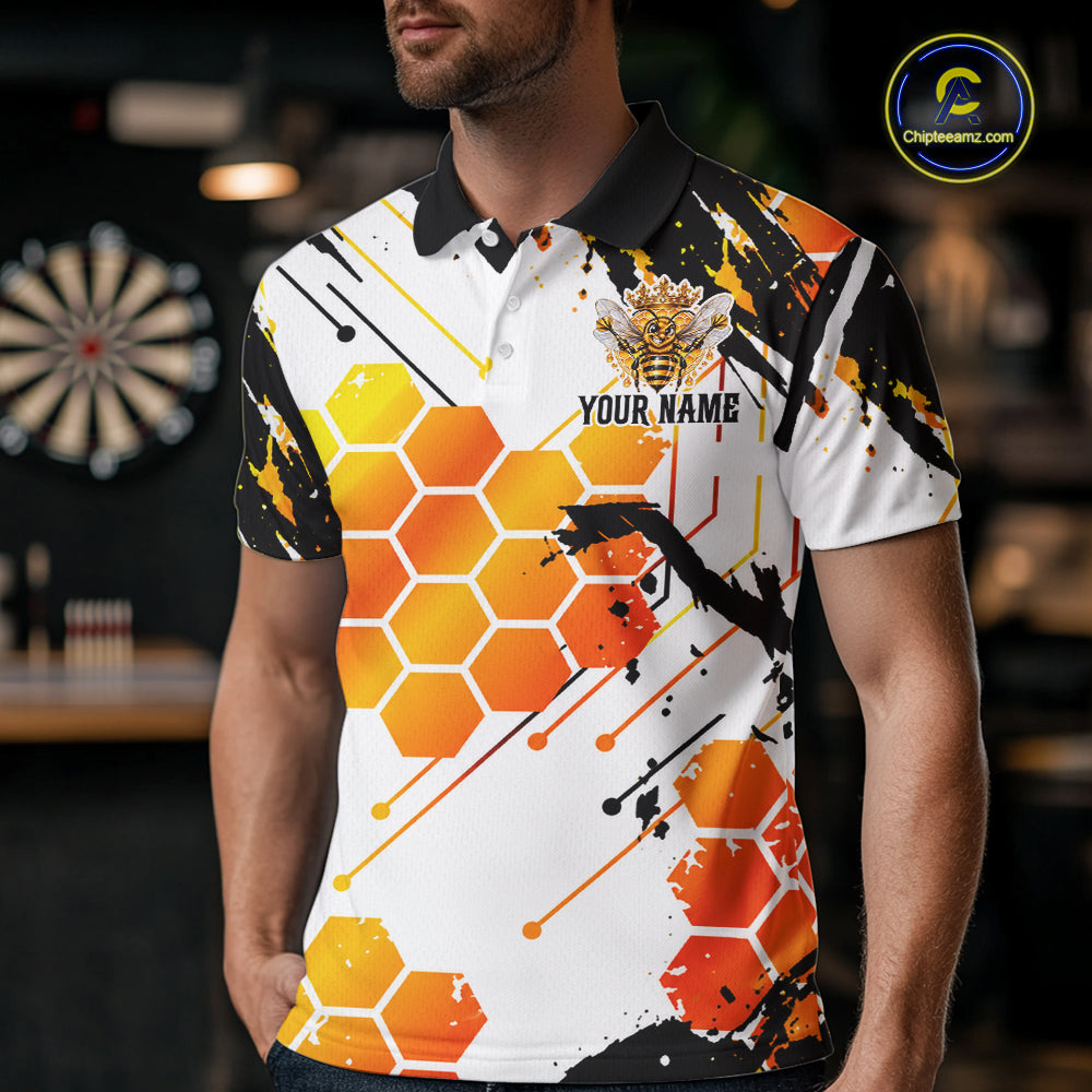 Custom Crown Bee Dartboard Funny Dart Polo 1/4-Zip Shirt For Men Honeycomb Darts Team Tournament NYN4659