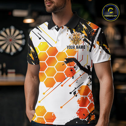Custom Crown Bee Dartboard Funny Dart Polo 1/4-Zip Shirt For Men Honeycomb Darts Team Tournament NYN4659