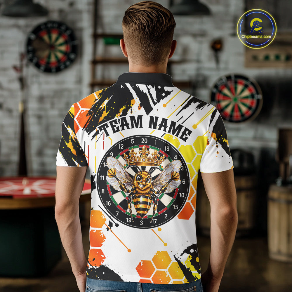 Custom Crown Bee Dartboard Funny Dart Polo 1/4-Zip Shirt For Men Honeycomb Darts Team Tournament NYN4659
