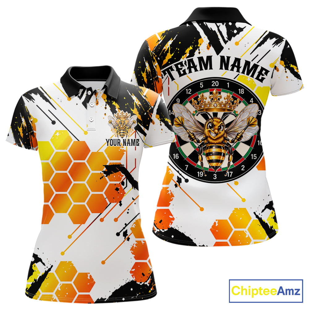 Custom Crown Bee Dartboard Funny Dart Polo 1/4-Zip Shirt For Women Honeycomb Darts Team Tournament NYN4659