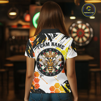 Custom Crown Bee Dartboard Funny Dart Polo 1/4-Zip Shirt For Women Honeycomb Darts Team Tournament NYN4659