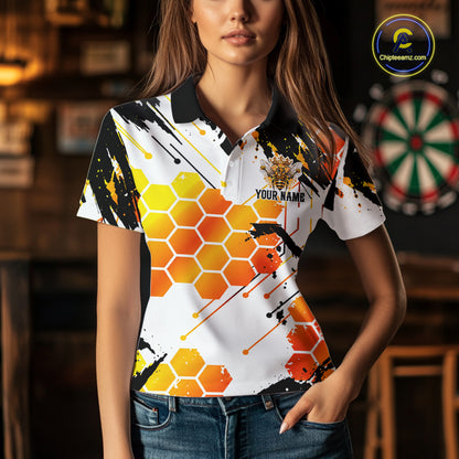 Custom Crown Bee Dartboard Funny Dart Polo 1/4-Zip Shirt For Women Honeycomb Darts Team Tournament NYN4659