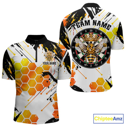 Custom Crown Bee Dartboard Funny Dart Polo 1/4-Zip Shirt For Men Honeycomb Darts Team Tournament NYN4659
