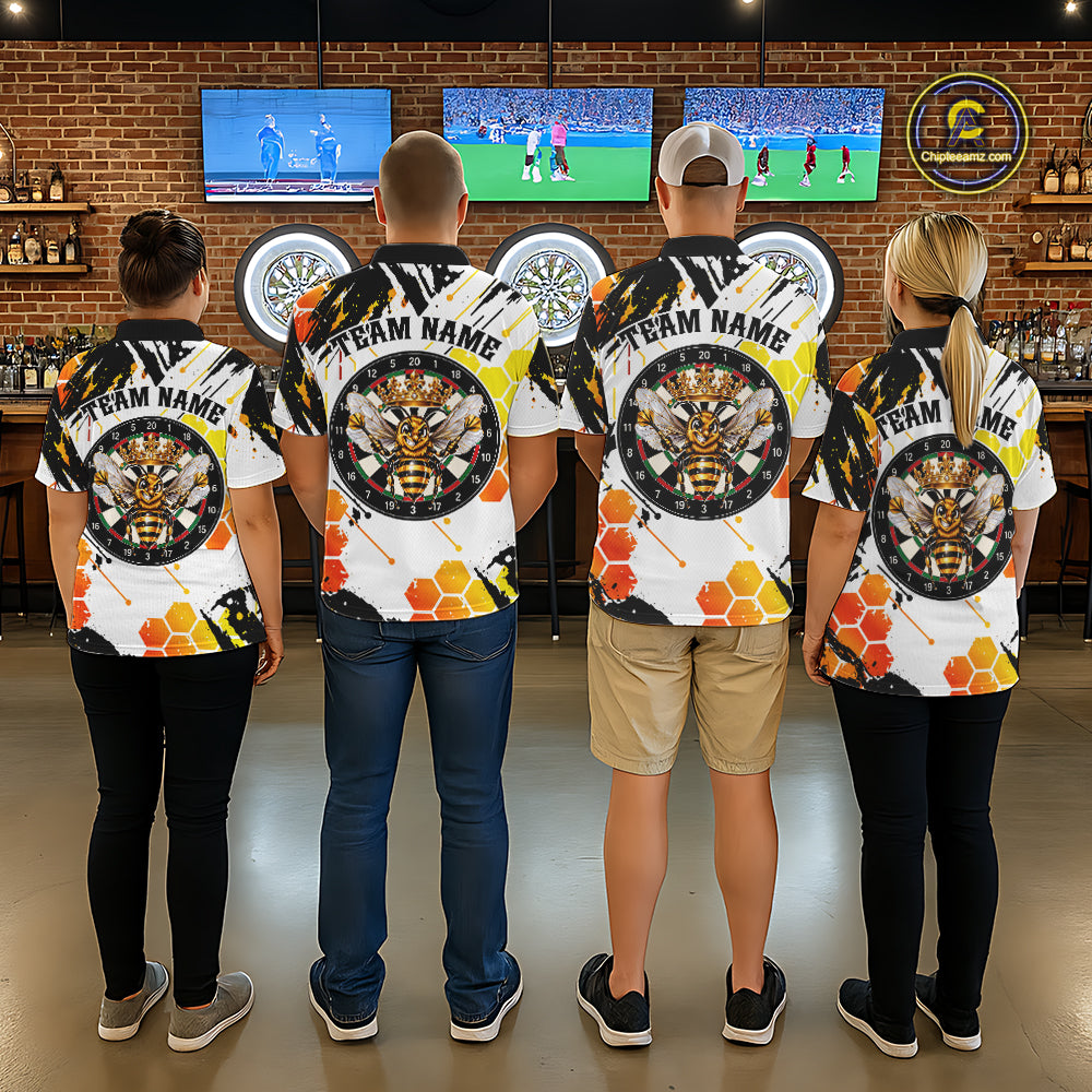 Custom Crown Bee Dartboard Funny Dart Polo 1/4-Zip Shirt For Men Honeycomb Darts Team Tournament NYN4659