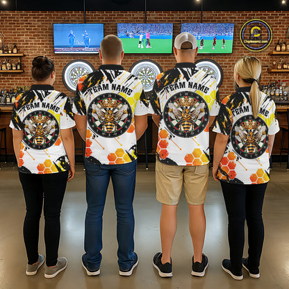 Custom Crown Bee Dartboard Funny Dart Polo 1/4-Zip Shirt For Men Honeycomb Darts Team Tournament NYN4659