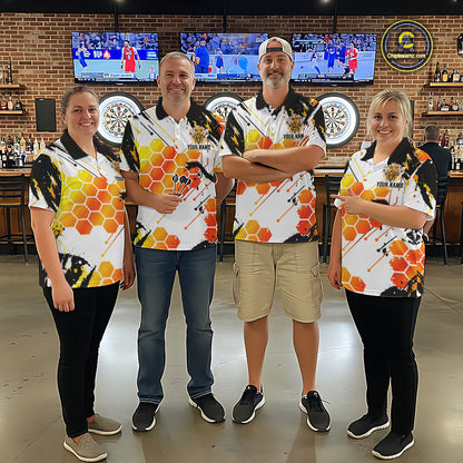 Custom Crown Bee Dartboard Funny Dart Polo 1/4-Zip Shirt For Men Honeycomb Darts Team Tournament NYN4659