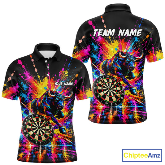 Custom Bull Dart Shirt For Men Personalized Dart Gifts Colorful Splatter Darts Team Tournament Jersey NYN4663