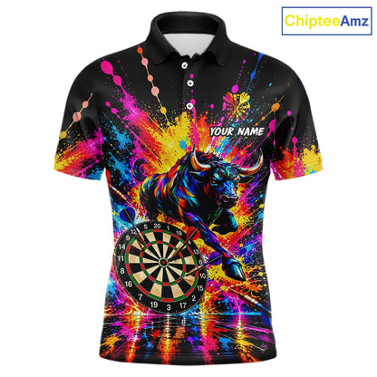 Custom Bull Dart Shirt For Men Personalized Dart Gifts Colorful Splatter Darts Team Tournament Jersey NYN4663