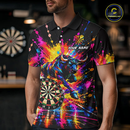 Custom Bull Dart Shirt For Men Personalized Dart Gifts Colorful Splatter Darts Team Tournament Jersey NYN4663