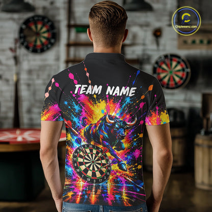 Custom Bull Dart Shirt For Men Personalized Dart Gifts Colorful Splatter Darts Team Tournament Jersey NYN4663
